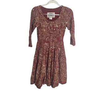 Effie's Heart Cotton Fit & Flare Retro Swing Dress Full Skirt Pockets Maroon